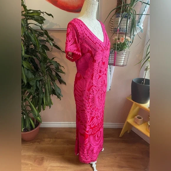 JS Collections Pink Ruffled Maxi Gown - Picture 3 of 15